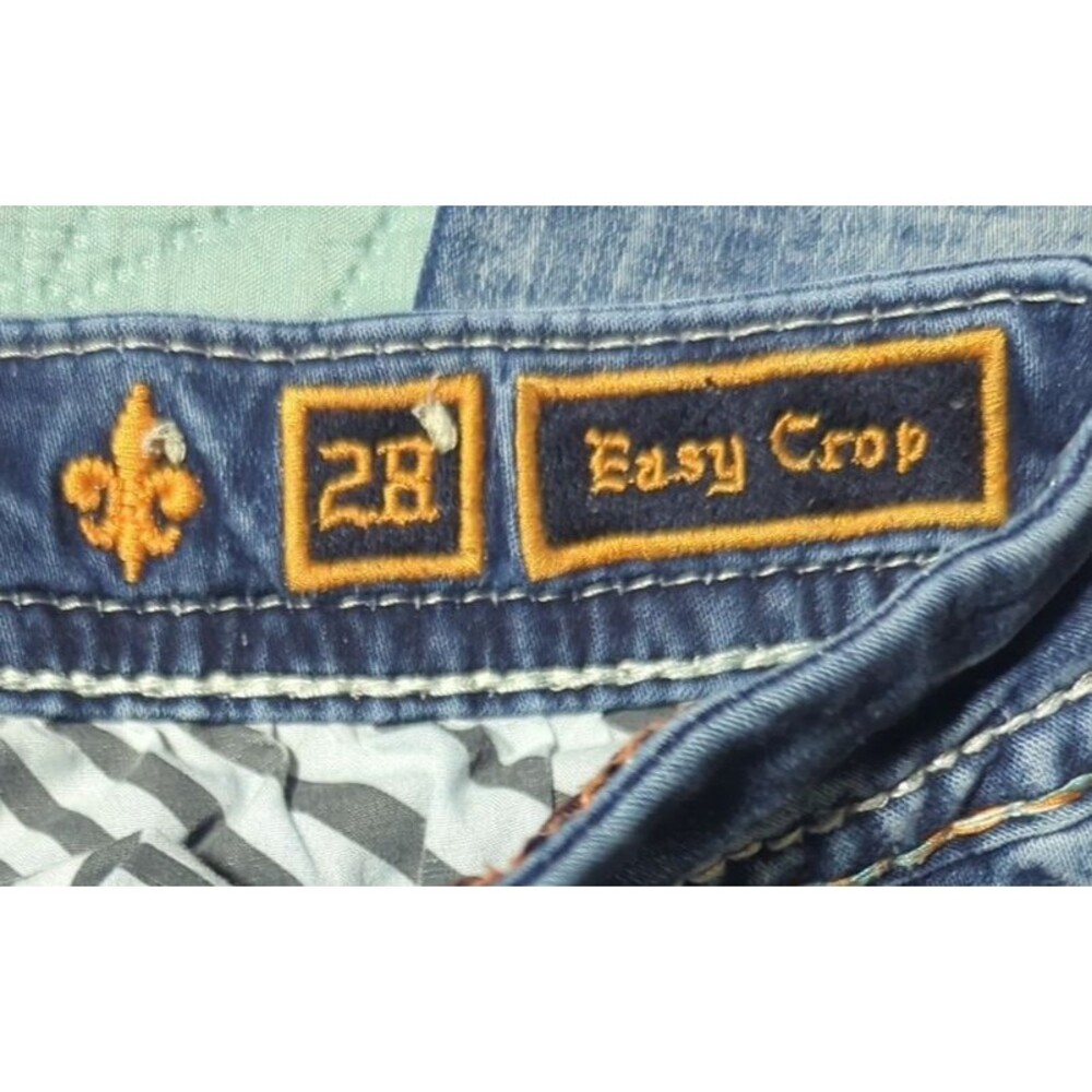 Rock Revival Felina Jeans Easy Crop Sz 28 Women’s Blue Distressed Embroidered - Picture 8 of 15